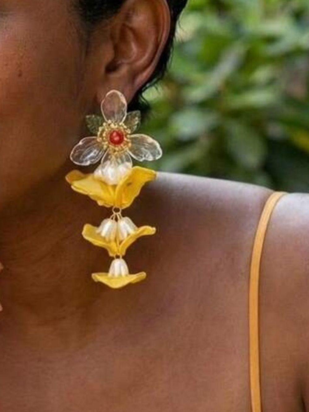 Yellow Floral Drop Earrings N2269 - Picture 2 of 4